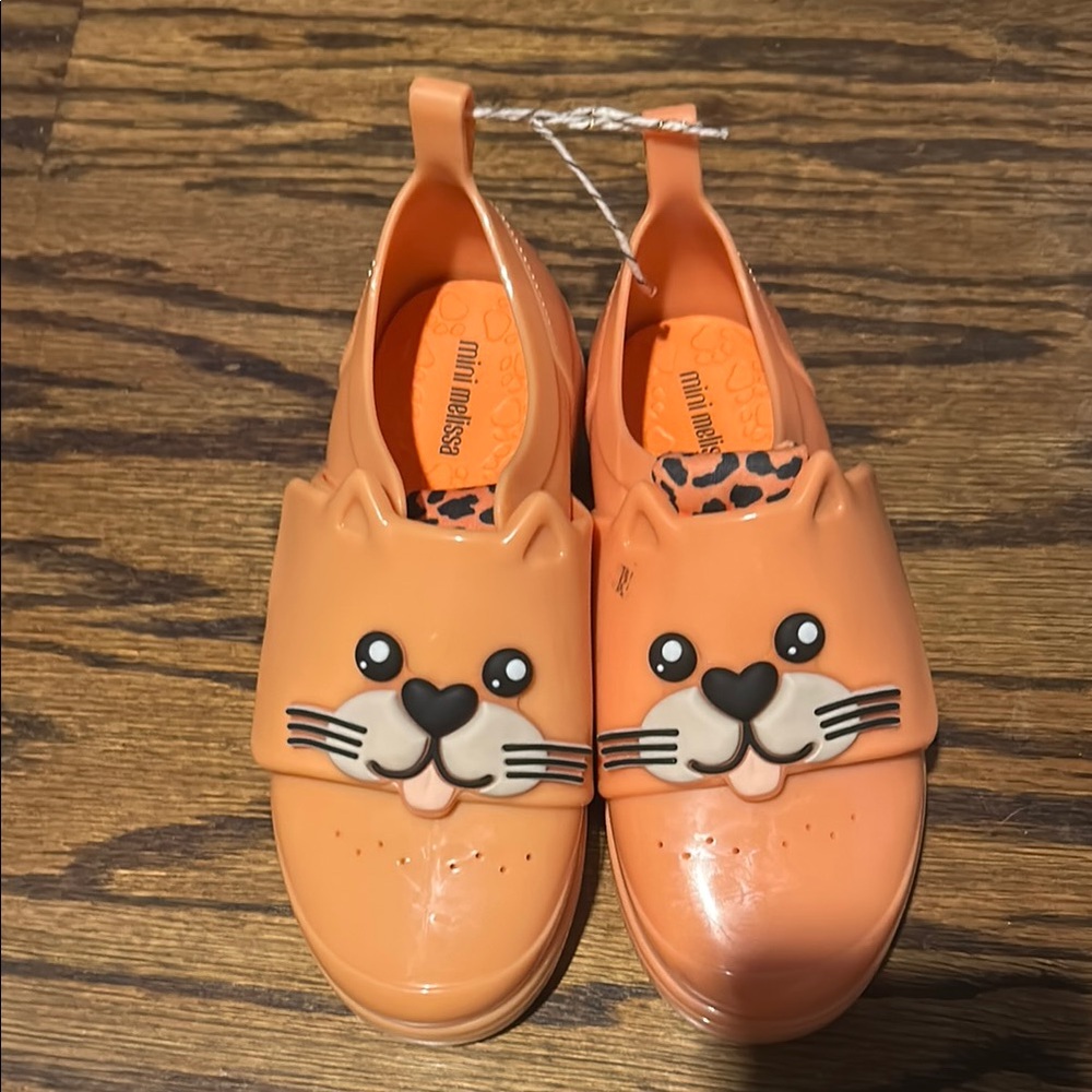 Mini Melissa Orange Sneakers with Cat Design